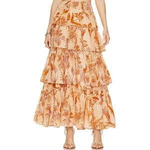Free People Sawyer Orange Multi Tiered Ruffle Maxi Skirt